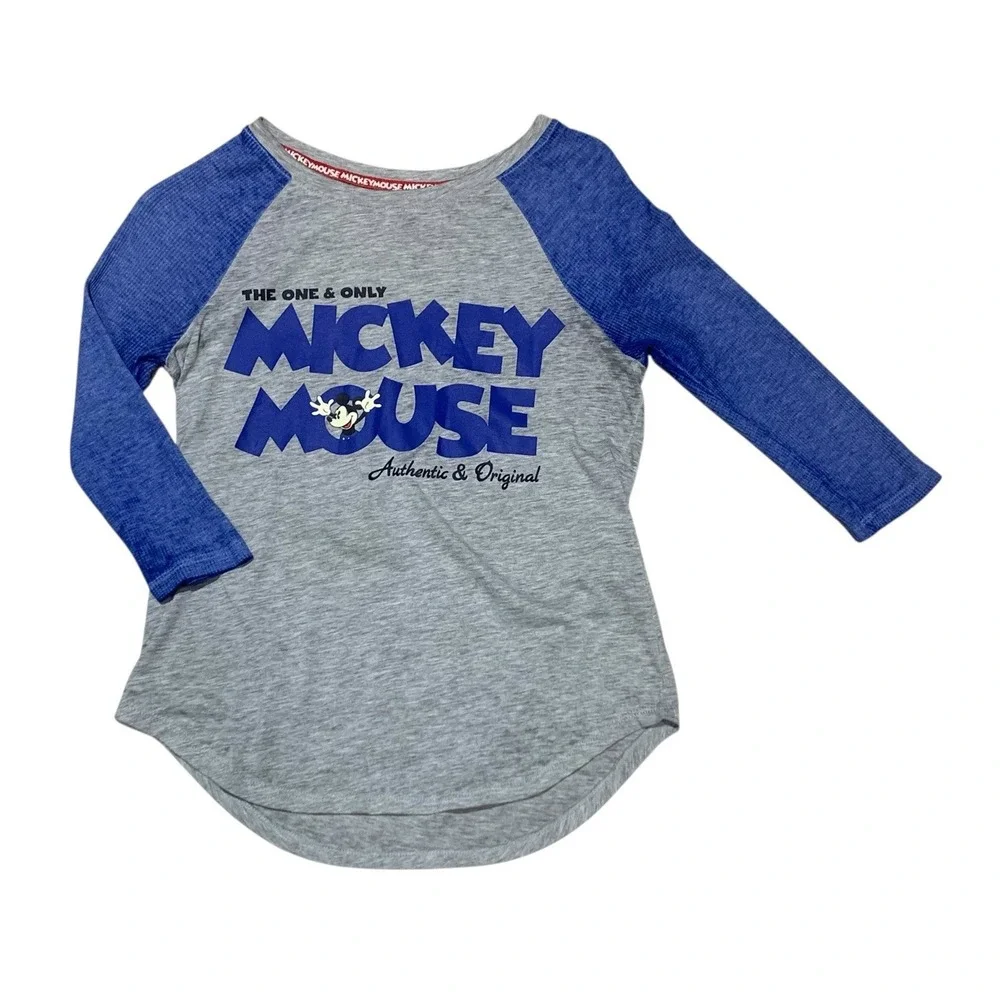 DISNEY PARKS Mickey Mouse Youth Raglan Shirt Kids Small Blue Gray